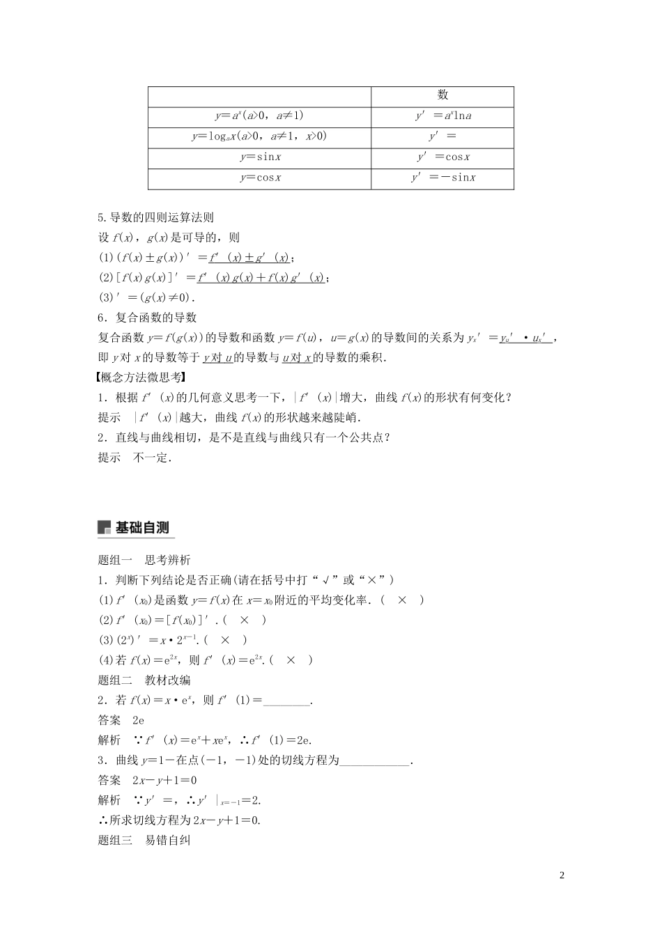 高考数学大一轮复习 第三章 导数及其应用 3.1 导数的概念及运算教案 理（含解析）新人教A版-新人教A版高三全册数学教案_第2页