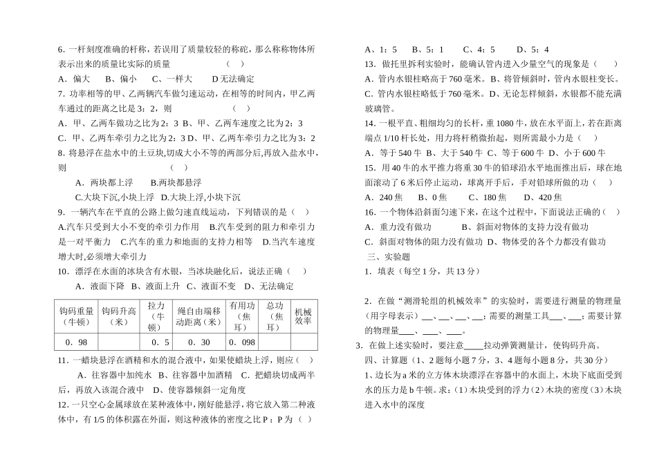 初二下期物理综合检测题一_第2页