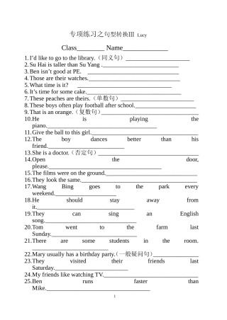 专项练习之句型转换Ⅲ