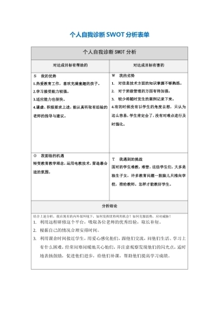 韦芳玲：个人自我诊断SWOT分析表