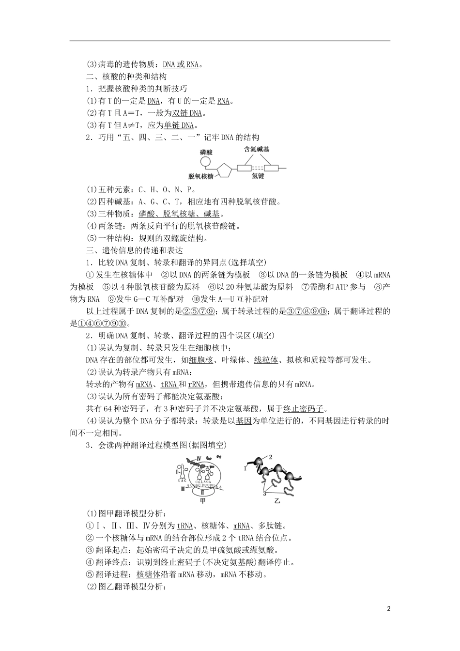 高考生物大二轮复习 第01部分 专题04 生命系统的遗传、变异、进化 整合考点09“追根求源”的遗传物质及其本质与功能学案-人教版高三全册生物学案_第2页