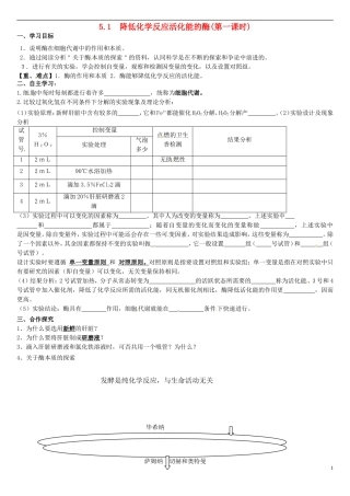 高中生物 5.1降低化学反应活化能的酶（第1课时）学案 新人教版必修1-新人教版高一必修1生物学案