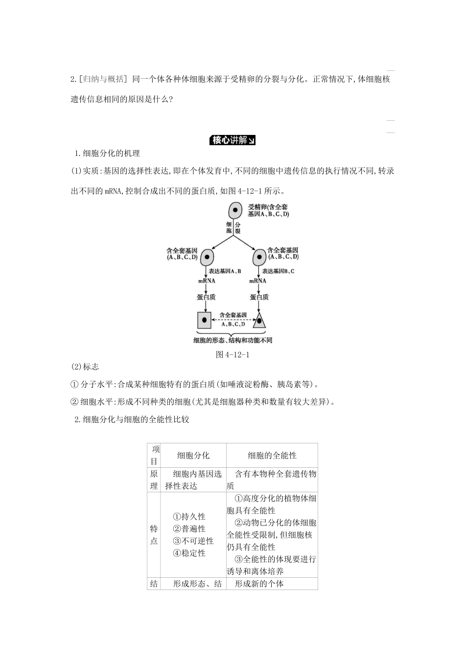高考生物一轮复习 第4单元 细胞的生命历程 第12讲 细胞的分化、衰老、凋亡和癌变学案 苏教版-苏教版高三全册生物学案_第2页