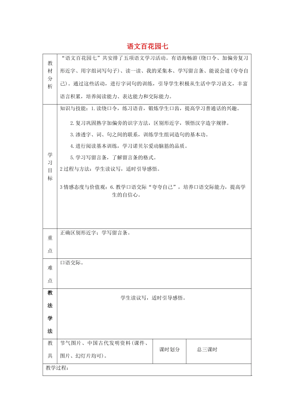 春二年级语文下册《语文百花园七》教案 语文S版-语文S版小学二年级下册语文教案_第1页
