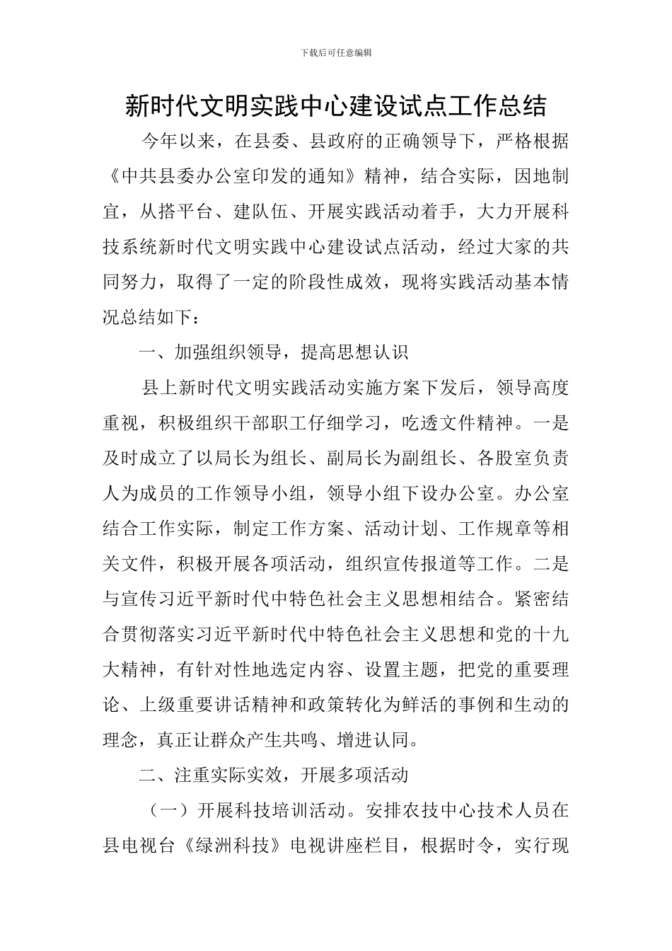 新时代文明实践中心建设试点工作总结_第1页