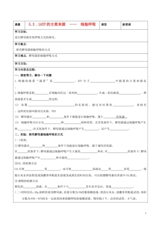 高中生物 5.3 呼吸作用第1课时导学案 新人教版必修1-新人教版高一必修1生物学案
