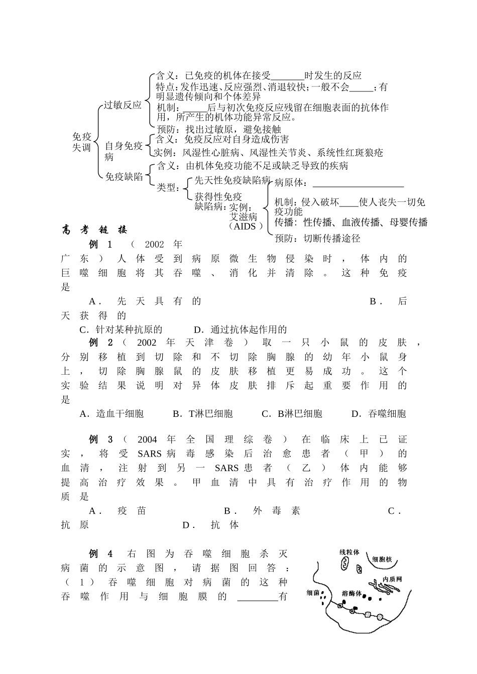 高三生物人教版选修课本人体免疫学案_第3页