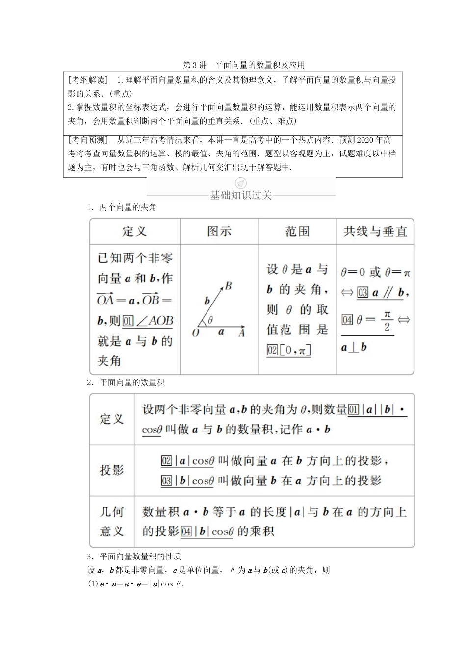 高考数学一轮复习 第4章 平面向量 第3讲 平面向量的数量积及应用讲义 理（含解析）-人教版高三全册数学教案_第1页