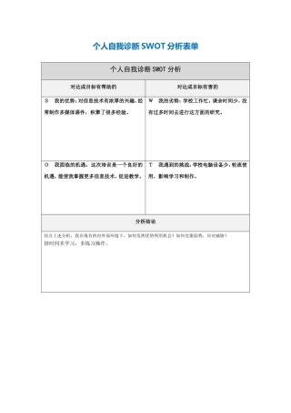 陈豪个人自我诊断SWOT分析表