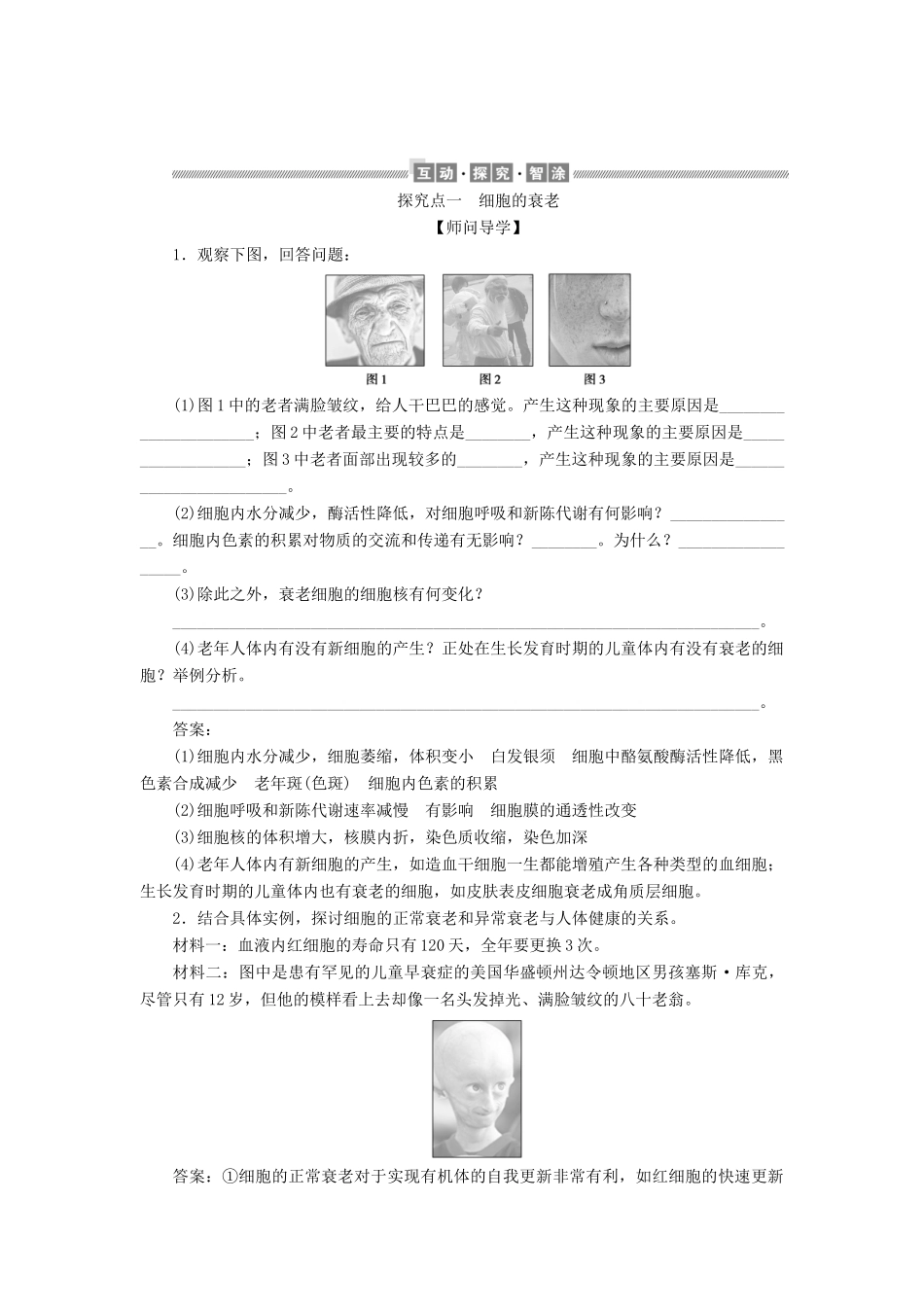 高中生物 6.3 细胞的衰老和死亡学案 新人教版必修1-新人教版高中必修1生物学案_第3页