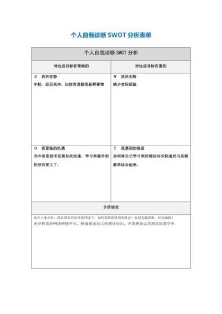 高水生第一步骤所需文档：个人自我诊断SWOT分析表
