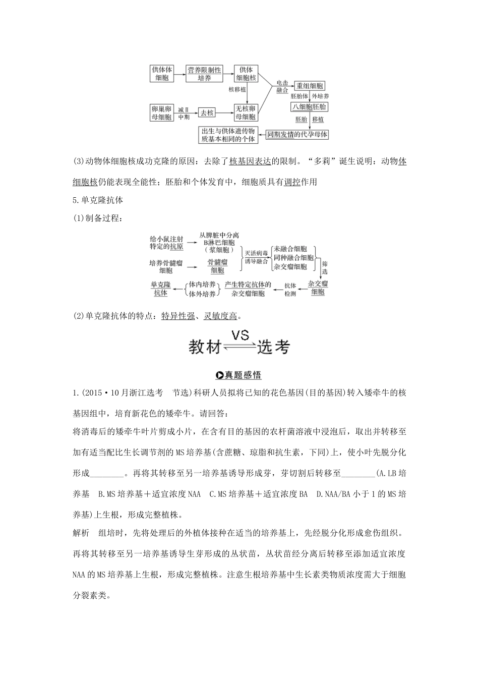 （浙江专版）高考生物一轮复习 第33讲 克隆技术学案-人教版高三全册生物学案_第3页