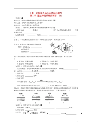 高中生物 2.1通过神经系统的调节（1）学案 新人教版必修3-新人教版高二必修3生物学案