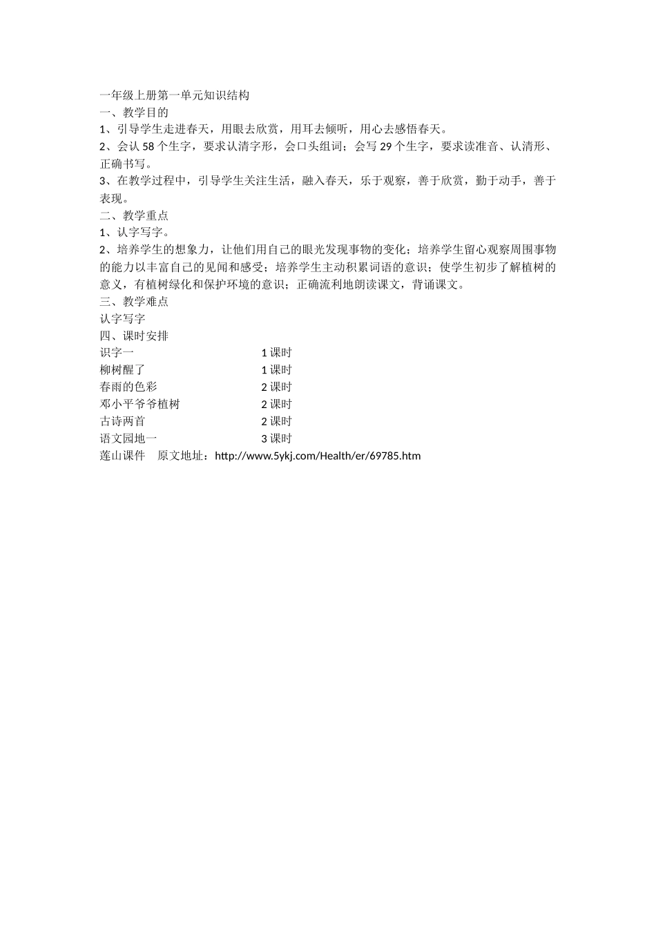 一年级上册第一单元知识结构_第1页