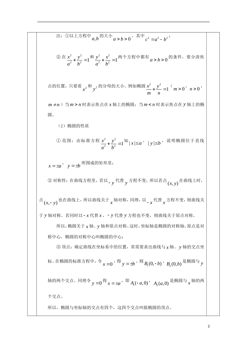 安徽省宿松县高三数学一轮复习 第29讲 圆锥曲线方程及性质教案-人教版高三全册数学教案_第2页