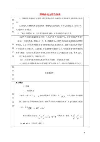 安徽省宿松县高三数学一轮复习 第29讲 圆锥曲线方程及性质教案-人教版高三全册数学教案