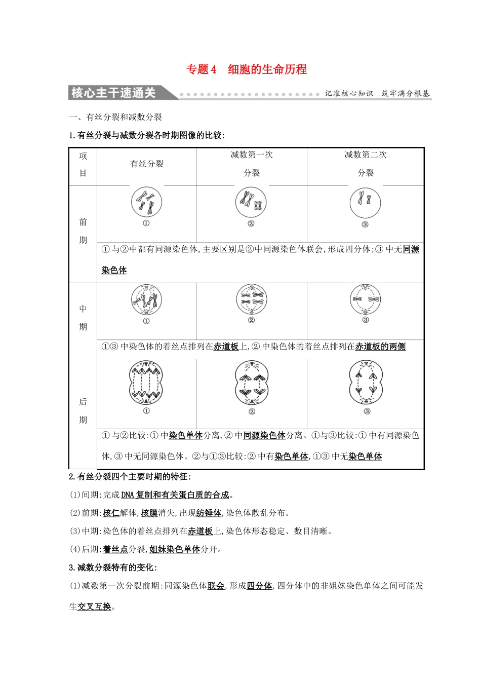 高考生物二轮复习 专题四 细胞的生命历程自查学案-人教版高三全册生物学案_第1页