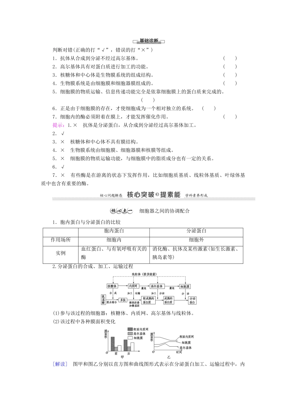 高中生物 第3章 细胞的基本结构 第2节 第2课时 细胞器之间的协调配合和细胞的生物膜系统学案 新人教版必修1-新人教版高中必修1生物学案_第2页