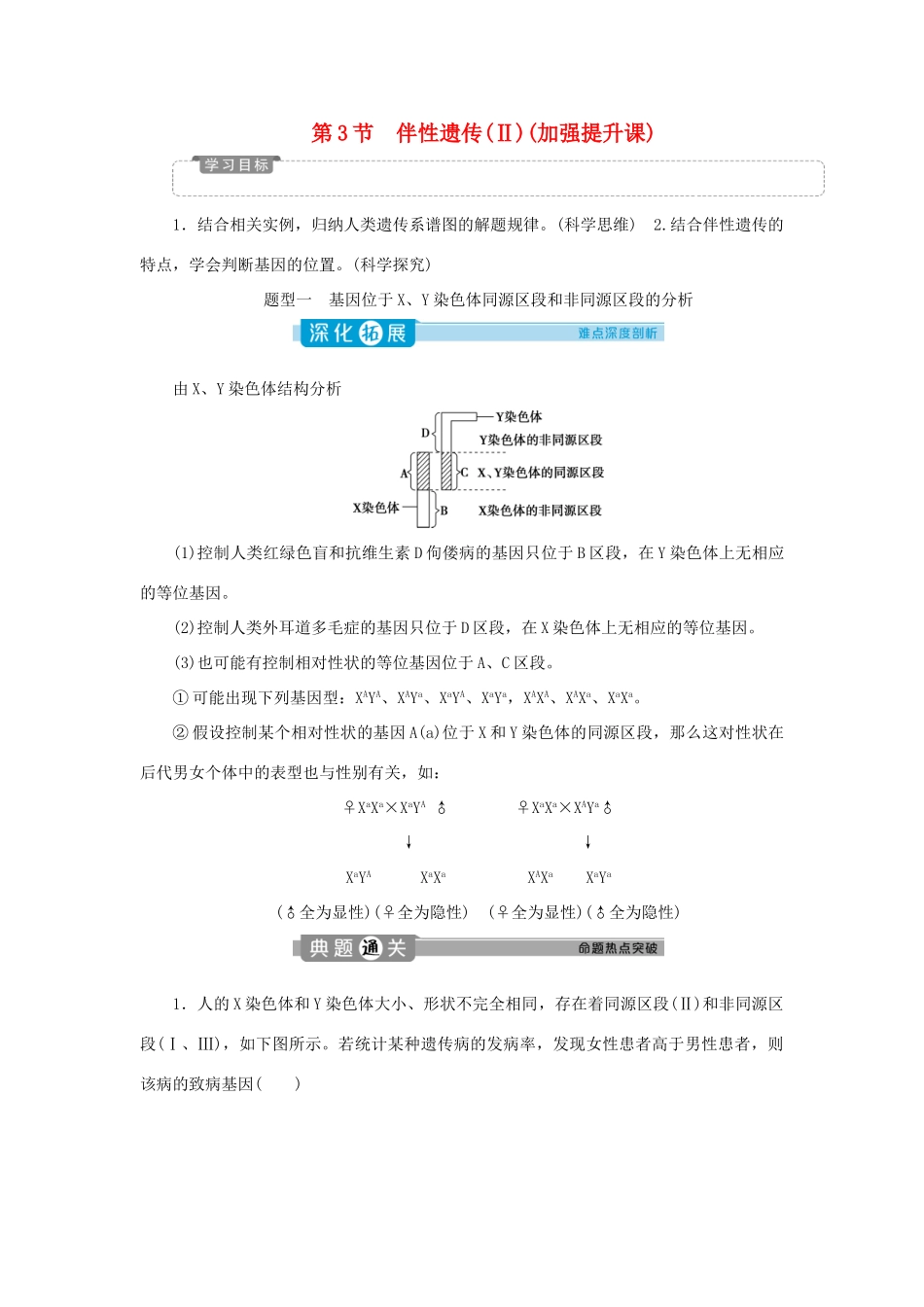 高中生物 第2章 基因和染色体的关系 第3节 伴性遗传（Ⅱ）（加强提升课）学案 新人教版必修第二册-新人教版高一第二册生物学案_第1页