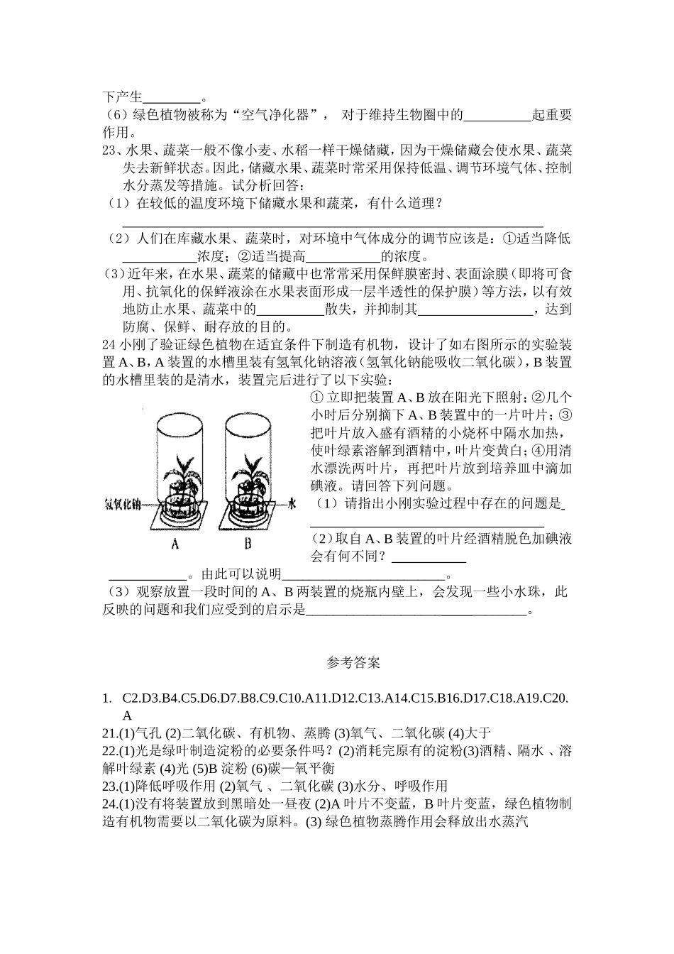 第三单元生物圈中的绿色植物练习_第3页