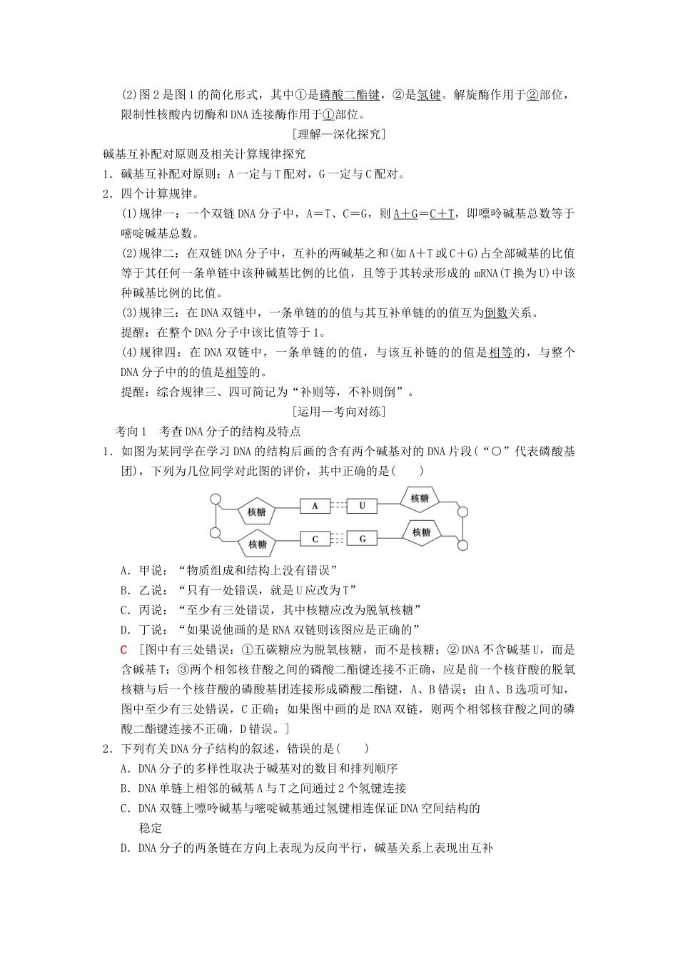 （全国版）高考生物一轮复习 第6单元 遗传的分子基础 第2讲 DNA分子的结构、复制与基因的本质学案-人教版高三全册生物学案_第3页