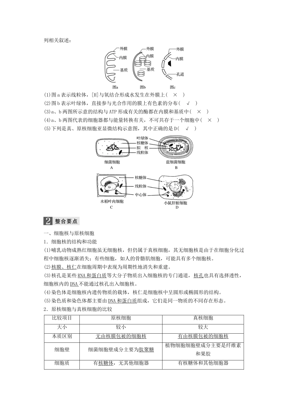 （浙江选考）高三生物二轮专题复习 专题一 细胞的分子组成和基本结构 考点2 细胞的基本结构学案 新人教版-新人教版高三全册生物学案_第2页