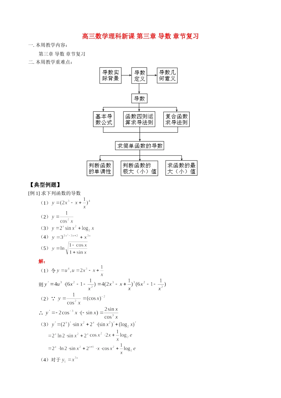 高三数学理科新课 第三章 导数 章节复习 人教版_第1页