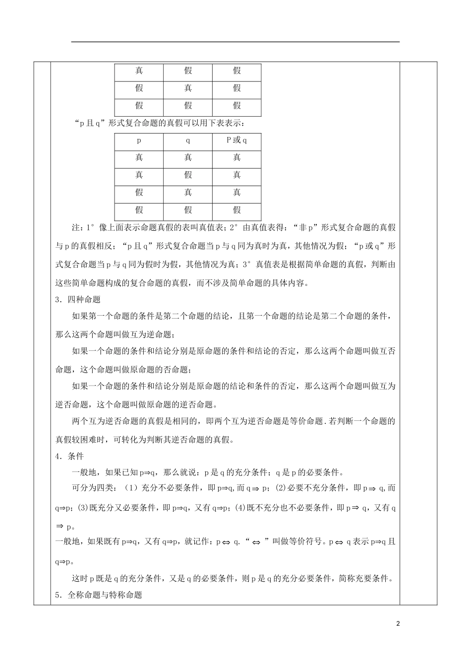 安徽省宿松县高三数学一轮复习 第2讲 常用逻辑知识教案-人教版高三全册数学教案_第2页