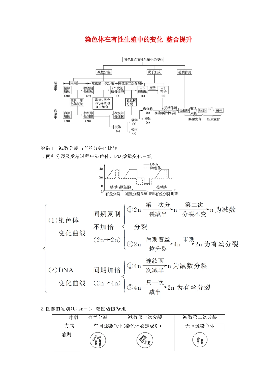 高中生物 1.1 染色体在有性生殖中的变化 整合提升学案 中图版必修2-中图版高中必修2生物学案_第1页