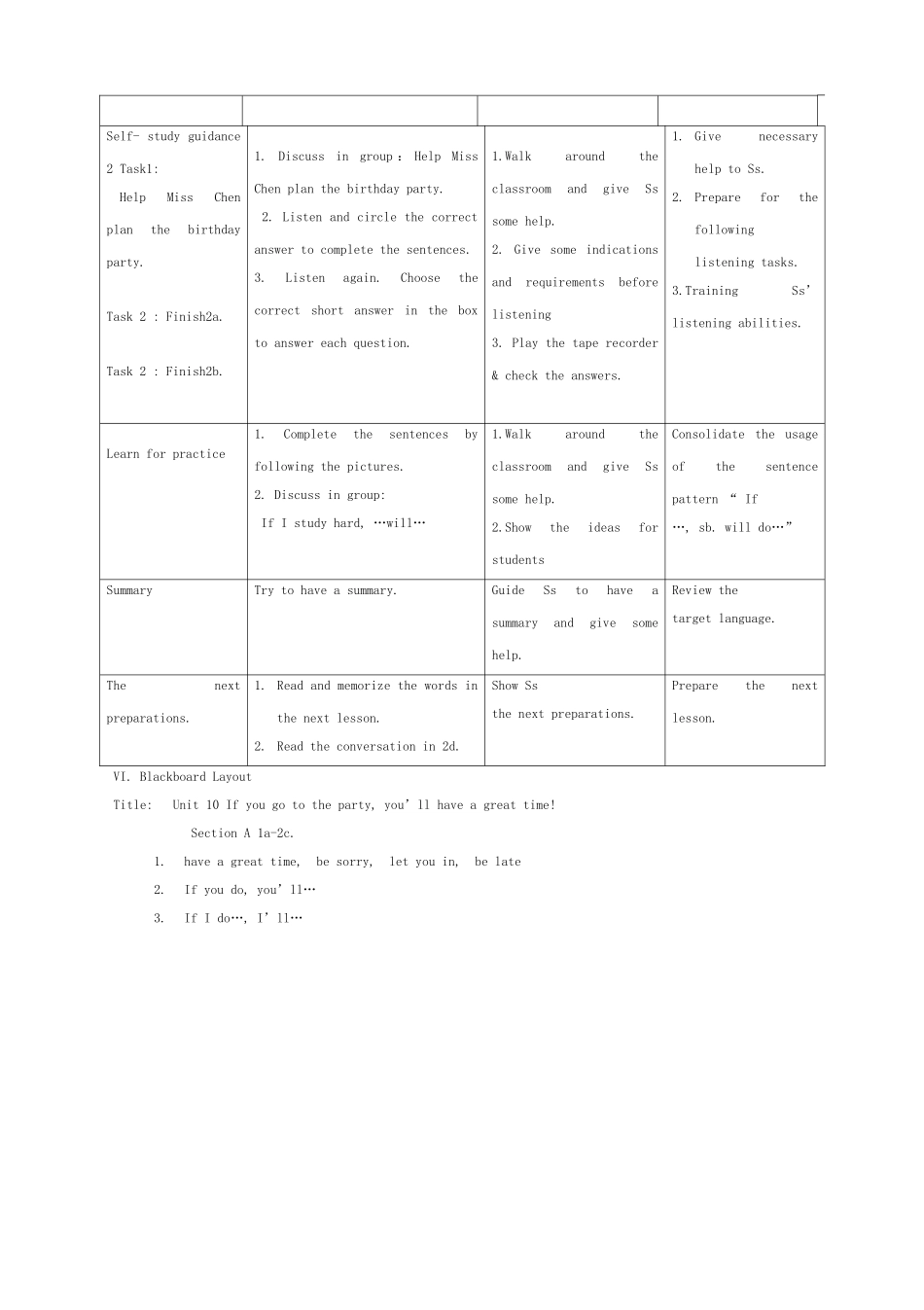 八年级英语上册 Unit 10 If you go to the party, you’ll have a great time Section A 1a-2c教案 （新版）人教新目标版_第2页