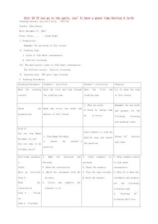 八年级英语上册 Unit 10 If you go to the party, you’ll have a great time Section A 1a-2c教案 （新版）人教新目标版