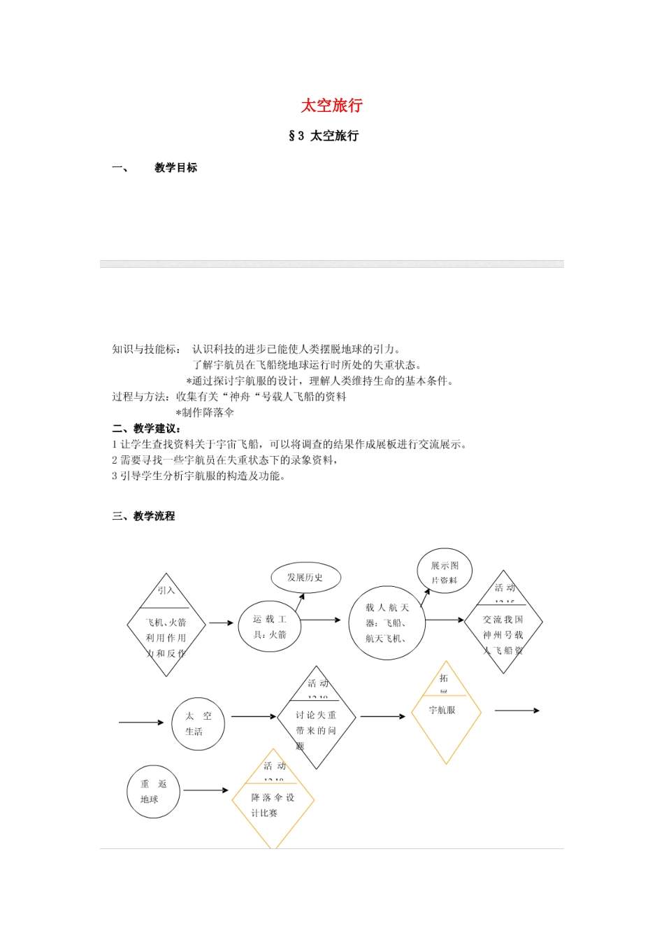 七年级科学下册 第12章 宇宙与空间探索 12.3 太空旅行教案设计 牛津上海版-牛津上海版初中七年级下册自然科学教案_第1页