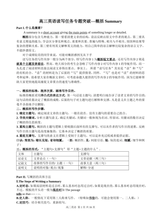 读写任务概括部分学生版(summary)训练题