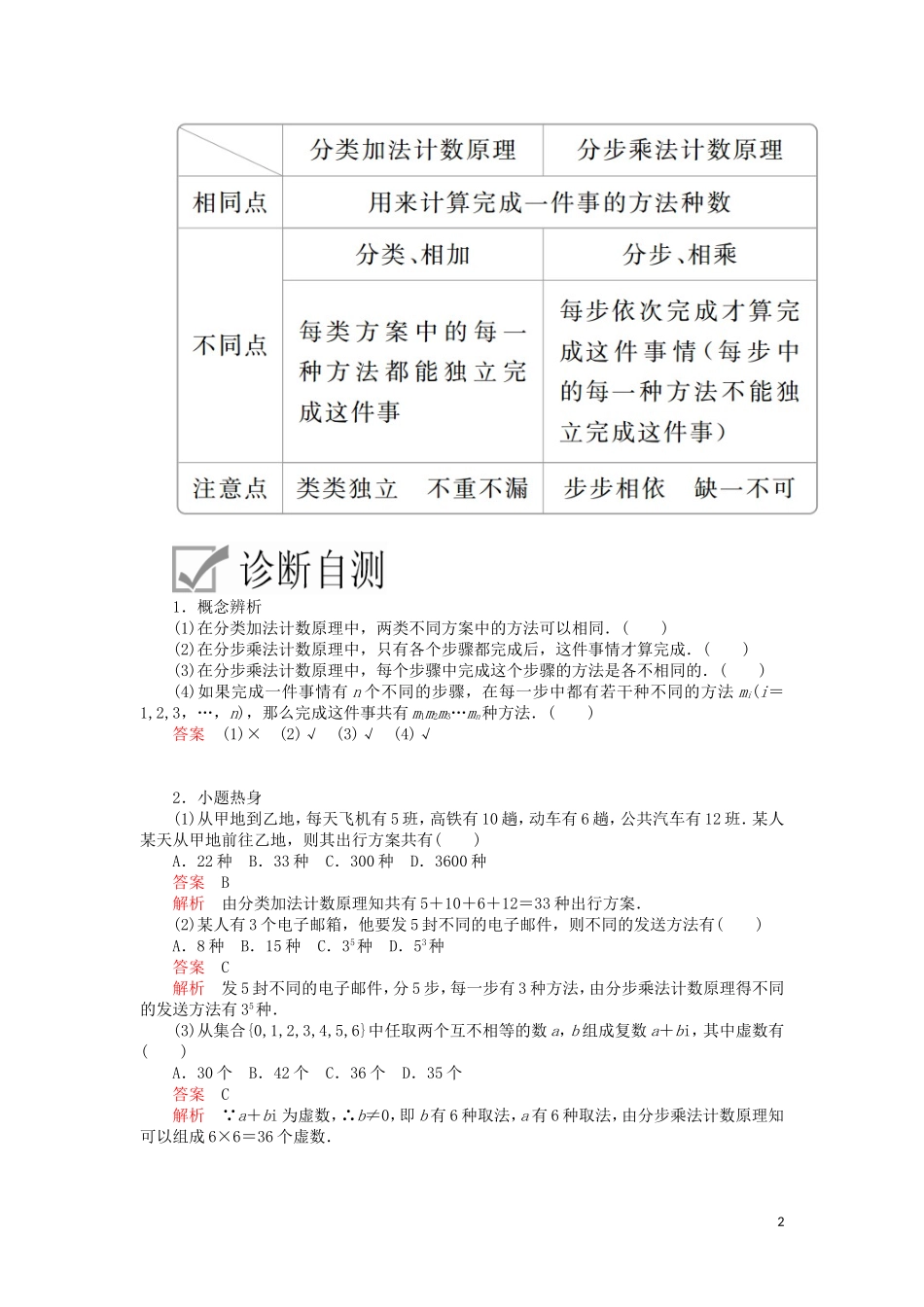 高考数学一轮复习 第10章 计数原理、概率、随机变量及其分布 第1讲 分类加法计数原理与分步乘法计数原理讲义 理（含解析）-人教版高三全册数学教案_第2页