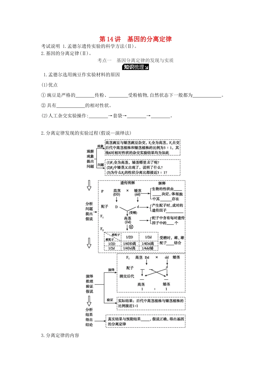 高考生物一轮复习 第5单元 遗传的基本规律和遗传的细胞基础 第14讲 基因的分离定律学案 苏教版-苏教版高三全册生物学案_第1页