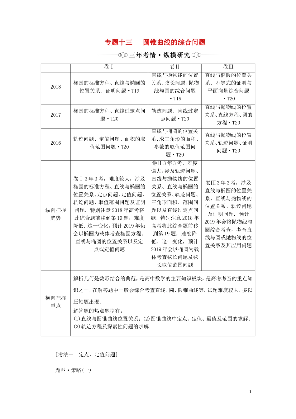 （通用版）高考数学二轮复习 第一部分 专题十三 圆锥曲线的综合问题讲义 理（重点生，含解析）-人教版高三全册数学教案_第1页