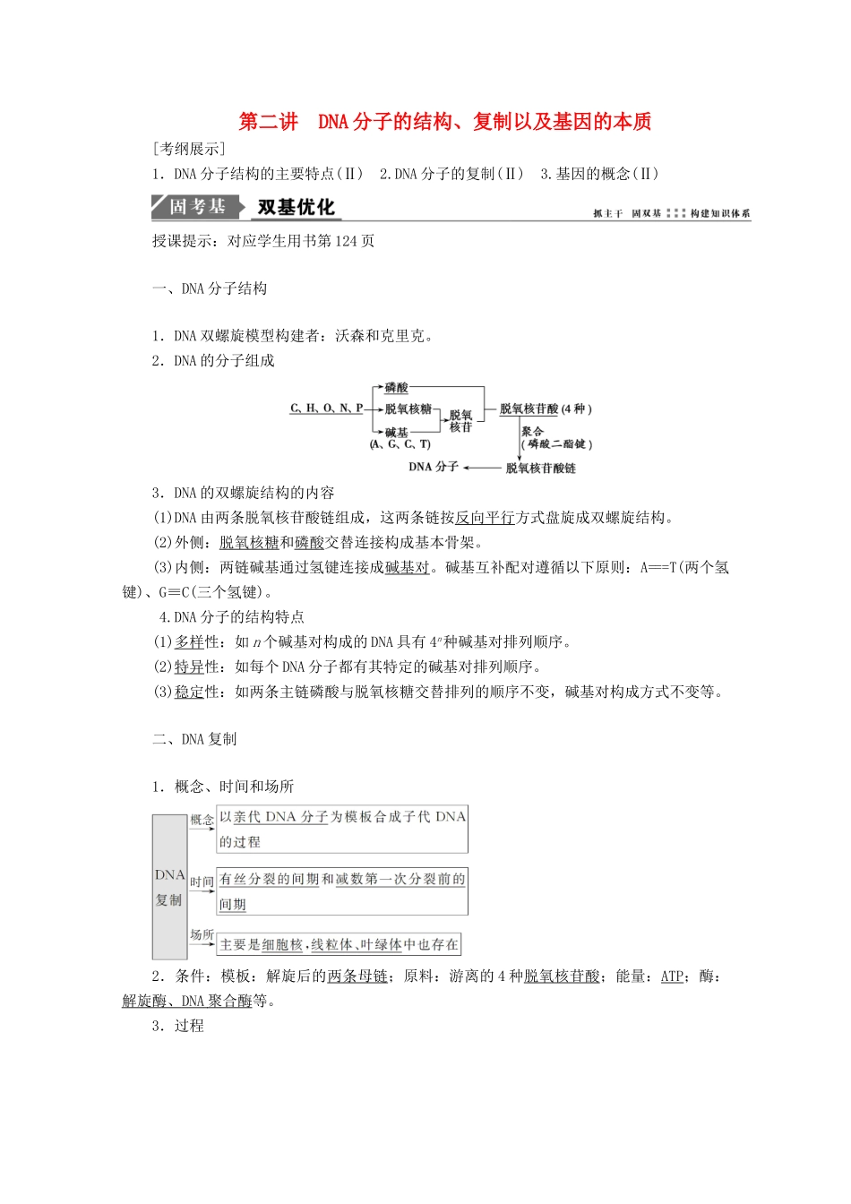 高考生物一轮复习 第六单元 遗传的分子基础 第二讲 DNA分子的结构、复制以及基因的本质学案 新人教版-新人教版高三全册生物学案_第1页