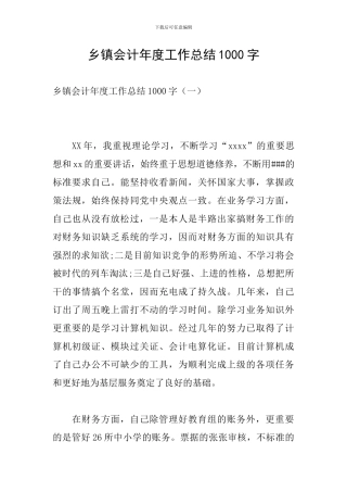 乡镇会计年度工作总结1000字