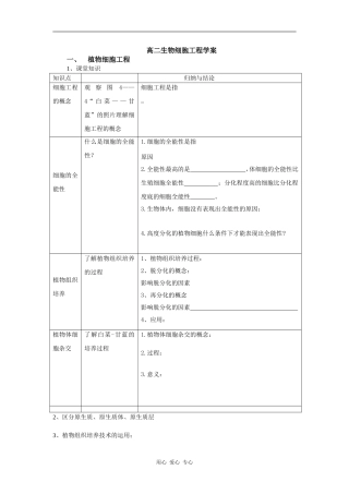 高二生物细胞工程学案学案