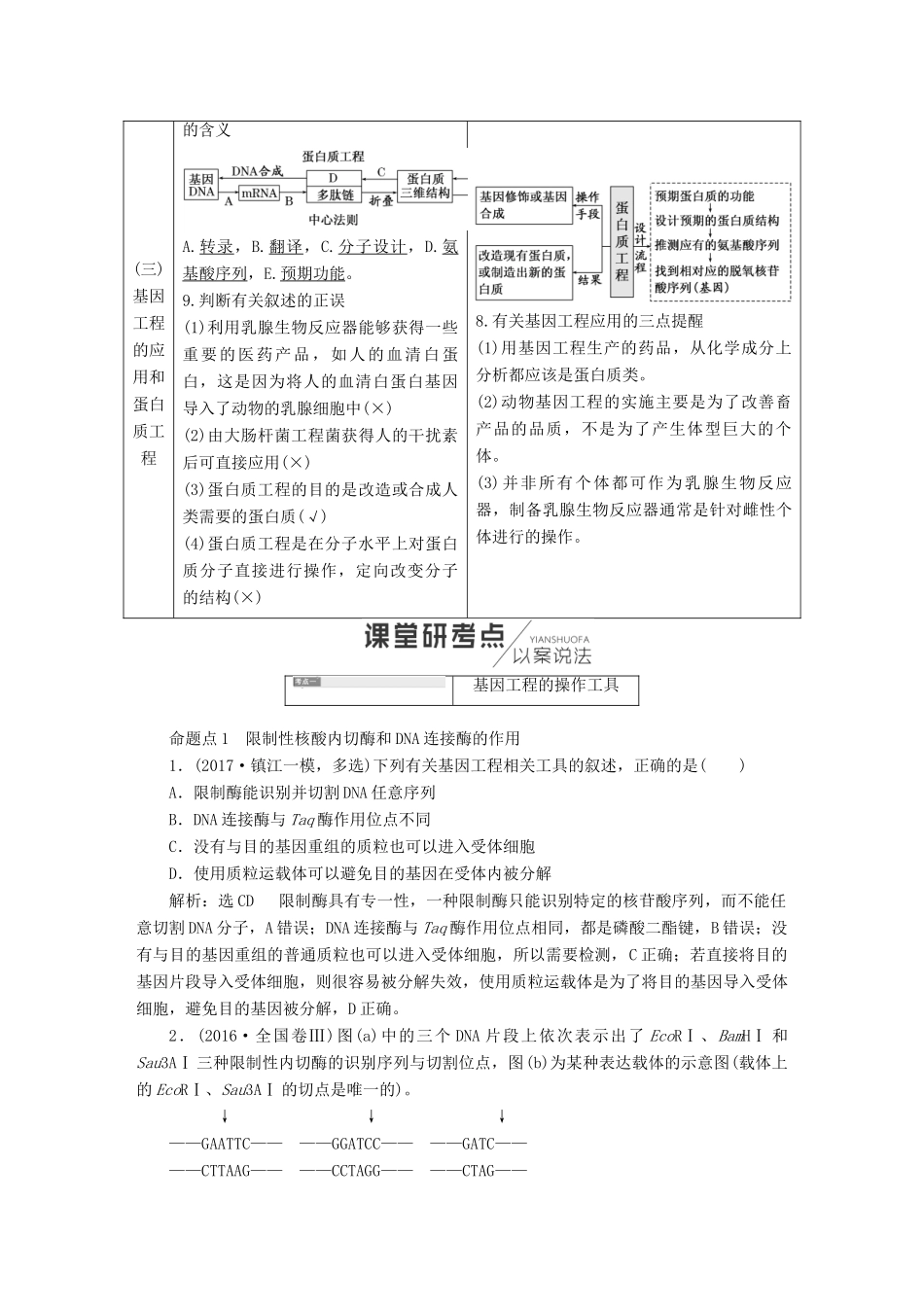 （江苏专版）高考生物一轮复习 选考部分 现代生物科技专题学案-人教版高三全册生物学案_第3页
