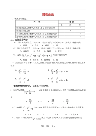 高三数学应知应会讲义十一：圆锥曲线复习教案