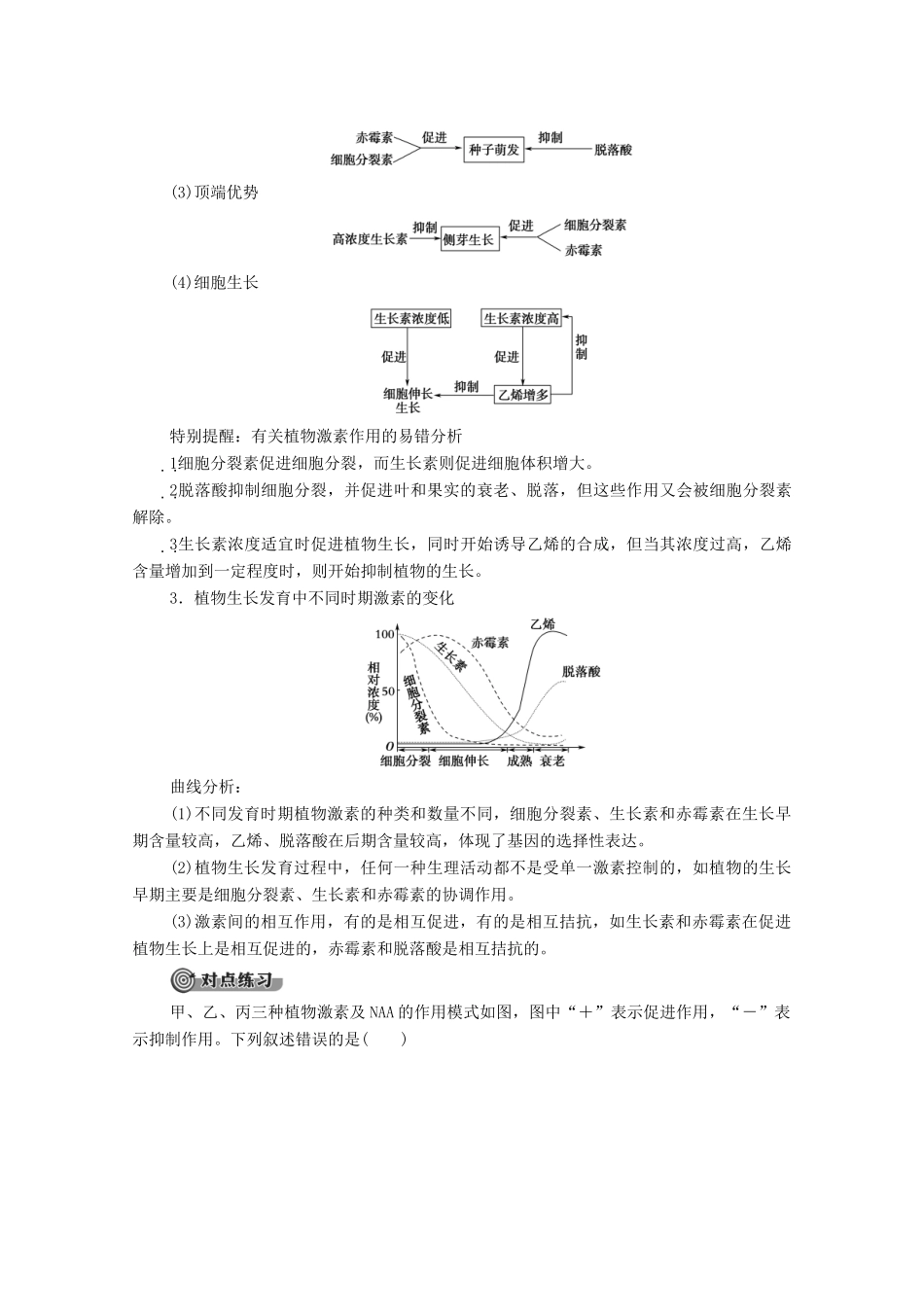 高中生物 第2章 生物个体的稳态 第4节 植物生命活动的调节 第2课时 其他植物激素及其应用学案 苏教版必修3-苏教版高中必修3生物学案_第3页