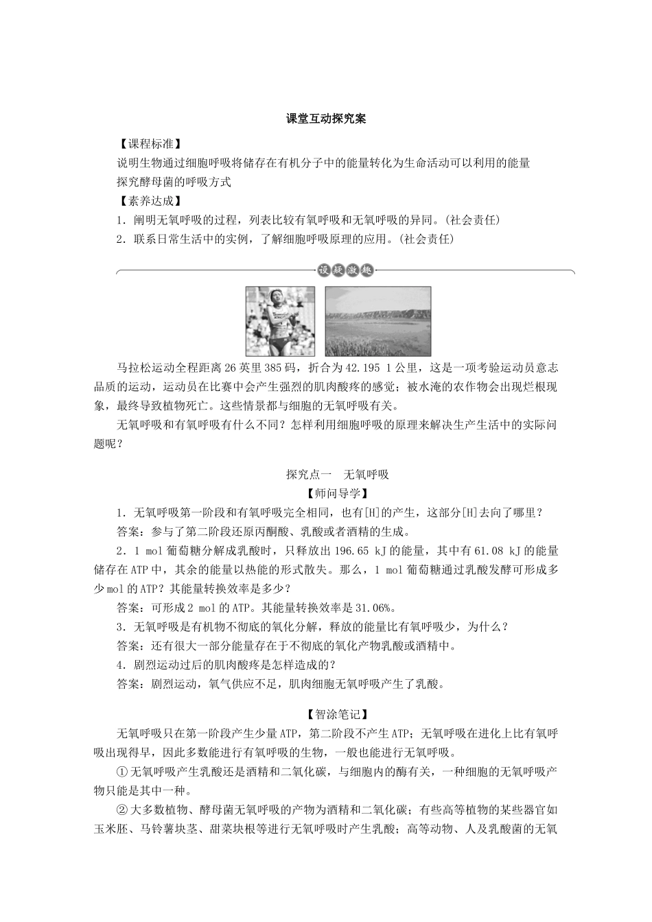 高中生物 5.3.2 ATP的主要来源——细胞呼吸（二）学案 新人教版必修1-新人教版高中必修1生物学案_第2页
