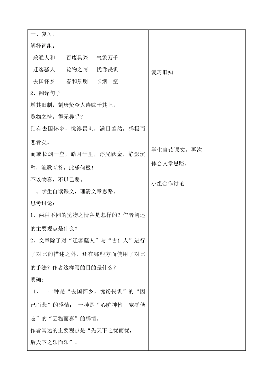 九年级语文上册 20 岳阳楼记（第3课时）教案 苏教版-苏教版初中九年级上册语文教案_第2页