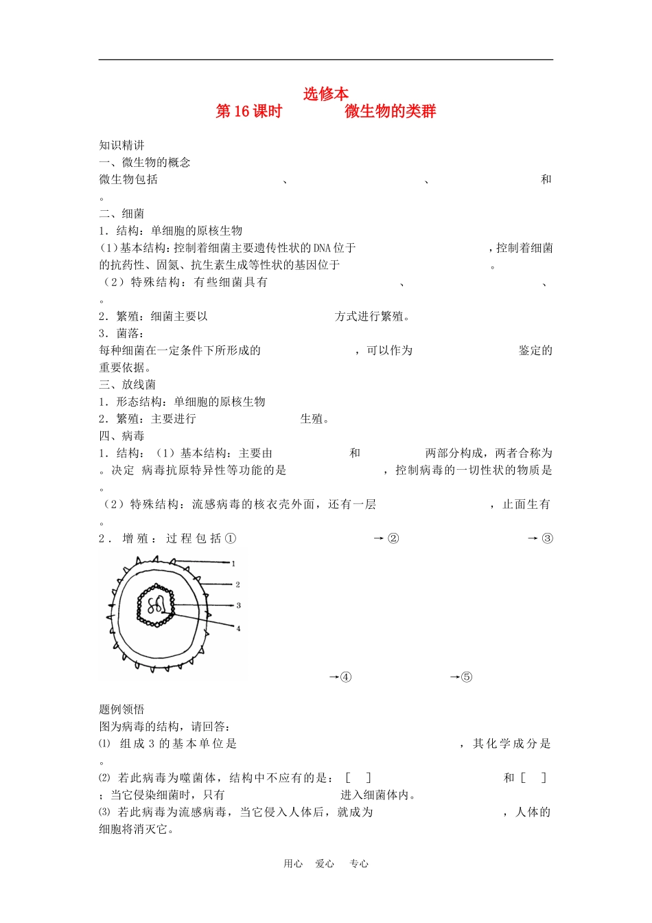 高二生物专题学案：微生物的类群 旧人教版_第1页