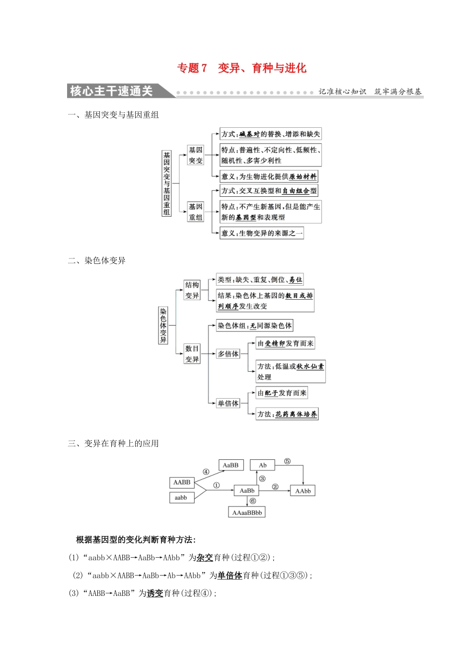 高考生物二轮复习 专题七 变异、育种与进化自查学案-人教版高三全册生物学案_第1页