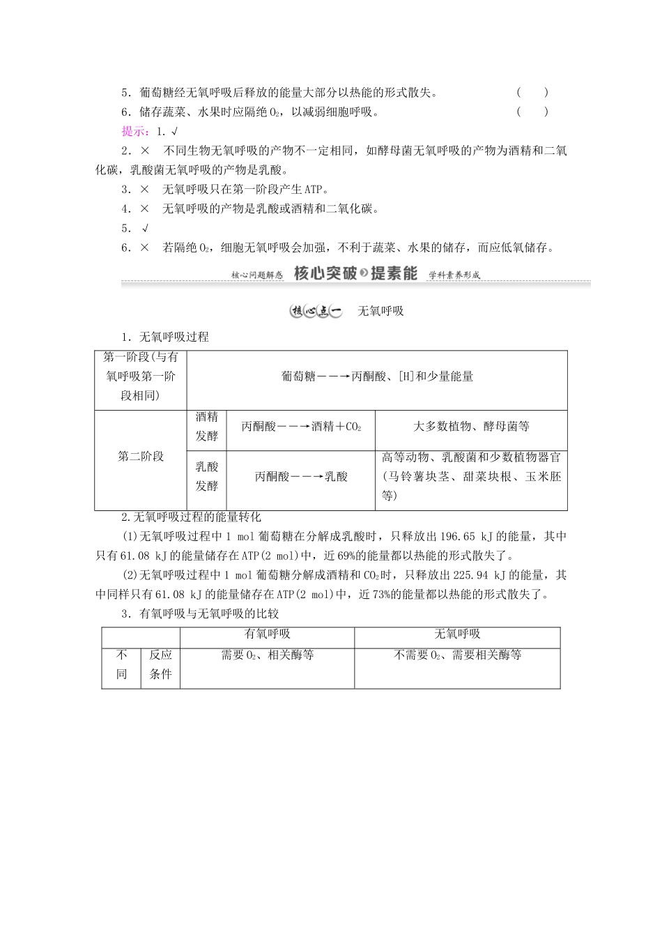 高中生物 第5章 细胞的能量供应和利用 第3节 第2课时 无氧呼吸、细胞呼吸原理的应用学案 新人教版必修1-新人教版高中必修1生物学案_第2页