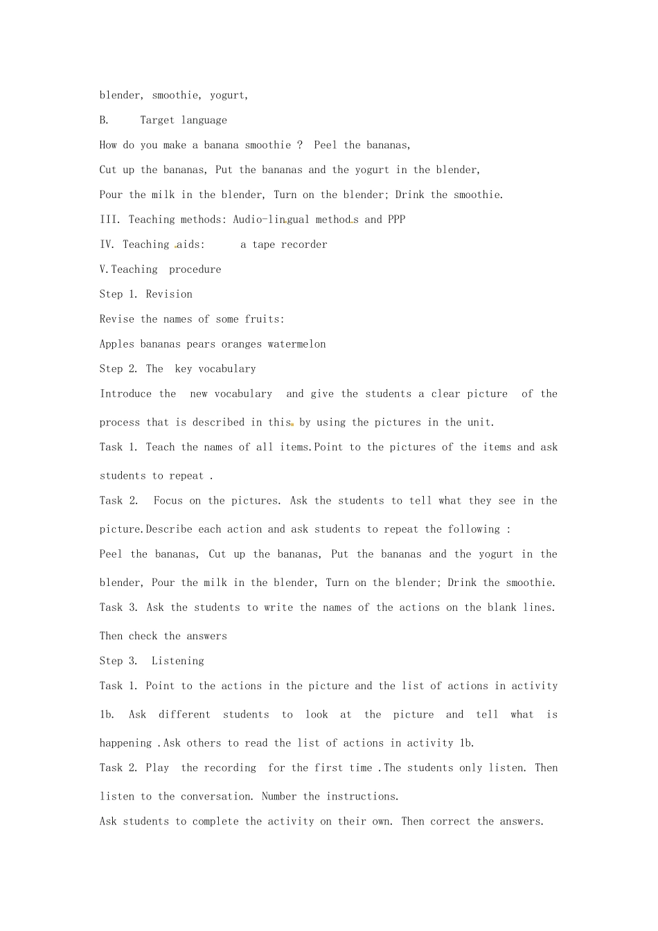 吉林省伊通县实验中学八年级英语上册《Unit 7 How do you make a banana milk shake》教案1 人教新目标版_第2页