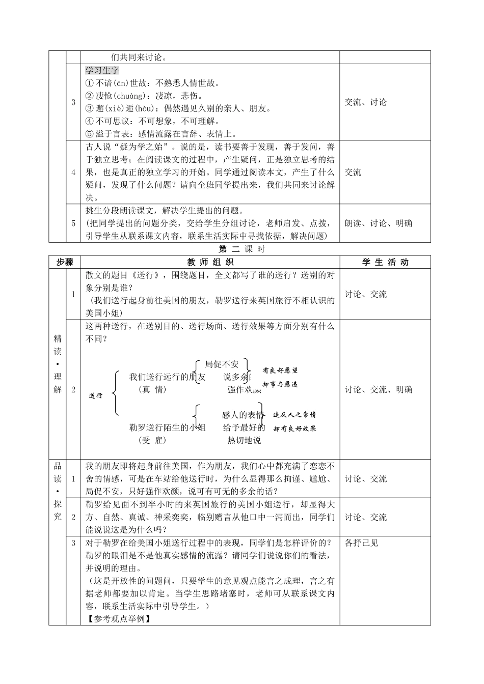 九年级语文《送行》教学设计1 苏教版_第2页