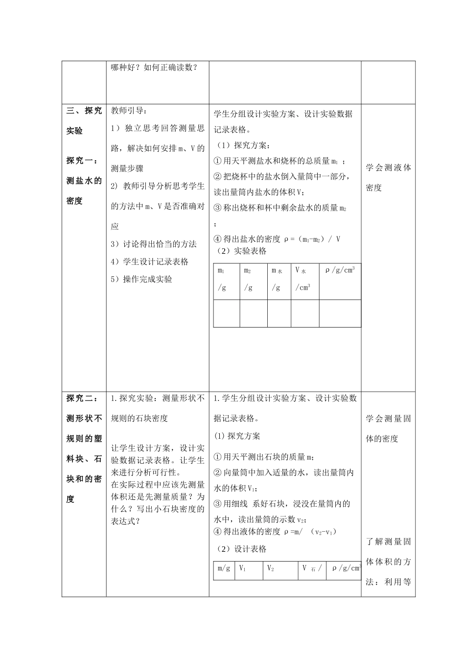 九年级物理 第十一章　多彩的物质世界 四、测量物质的密度名师教案2 人教新课标版_第3页